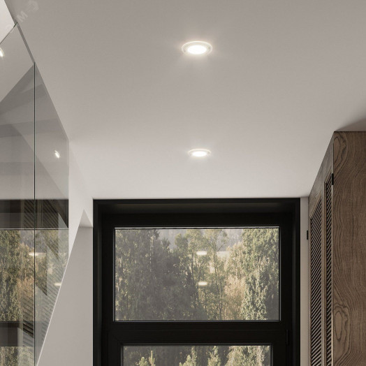 Светильник светодиодный ДВО 6 Вт 490 лм 4000К AC 220В IP20 круг D100х36мм монт d70мм Алюминий с декоративным стеклом Glass Gauss