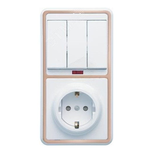 БЭЛЛА Блок БКВР-209 Выключатель трехклавишный с подсветкой + розетка с заземлением со шторками золото