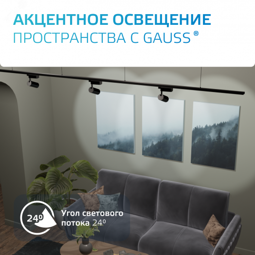 Светильник светодиодный трековый на шинопровод ДПО 24 Вт 1830 лм 4000К AC 220В Белый IP20 D85х210мм однофазный угол 24 грд Track Gauss