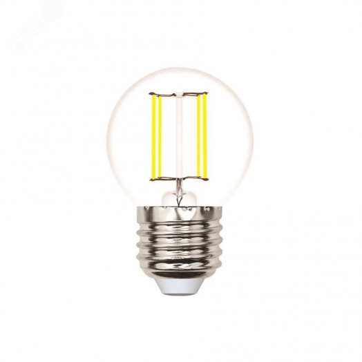 Лампа светодиодная. LED-G45-4W/3000K/E27/CL/SLF Форма ''шар'', прозрачная. Теплый (3000K).