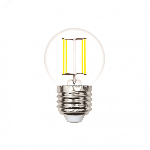 Лампа светодиодная. LED-G45-4W/3000K/E27/CL/SLF Форма ''шар'', прозрачная. Теплый (3000K).