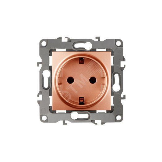 Розетка 2P+E Schuko со шторками, 16A-250В, Эра12, медь, 12-2102-14