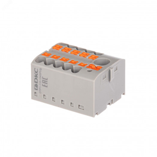 Блок распределительный, зажим push-in, 1 ввод 6 кв.мм, 10 точек подключения 2,5 кв.мм, серый