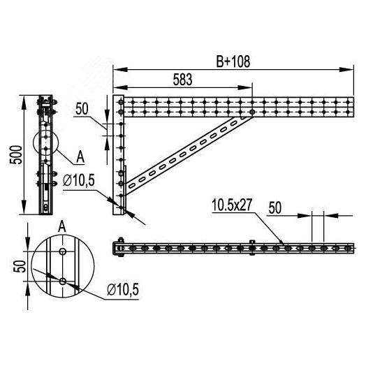 Консоль для тяжелых нагрузок 800мм сборная горячеоцинкованная