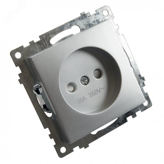 Розетка 1-местная с защитной шторкой (механизм) б/з, 250В, 10А, серия Катрин, серебро