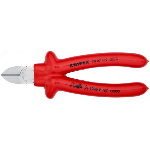 Бокорезы VDE 1000V резка - мягкая проволока 4мм проволока средней твердости 3мм твердая проволока 25мм L=180мм 62HRC диэлектрические хромированные обливные рукоятки