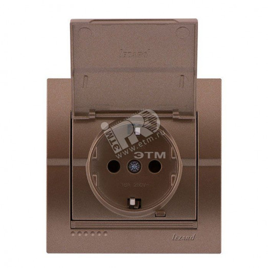 DERIY Розетка с/з с крышкой ПБТ светло-коричневая металлик