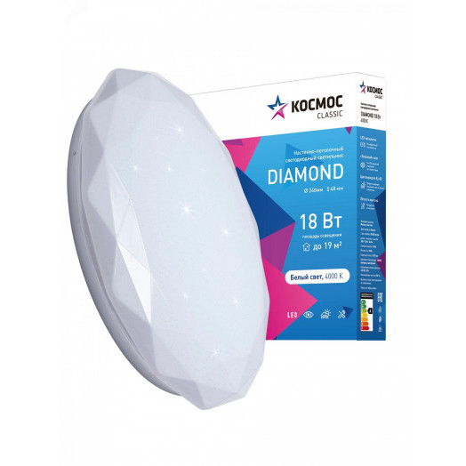 Светильник светодиодный ДБО-18 Вт настенно-потолочный DIAMOND 230В 4000K 1170Лм 248x48мм