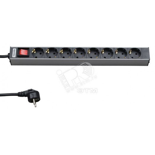 Блок розеток для 19' шкафов горизонтальный 8 розеток SHT19-8SH-S-2.5EU