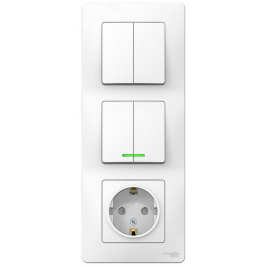 BLANCA скрытой установки блок: розет з/к шт 16А, 250В+выкл 2кл.с подсв+выкл 2кл.белый