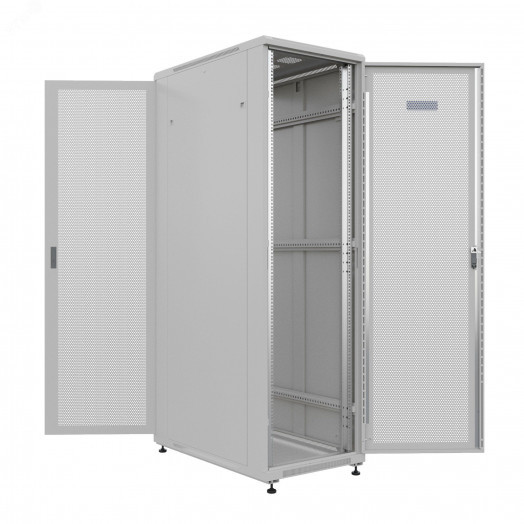 Шкаф напольный универсальный серверный R 22U 600х1000мм, 4 профиля 19, двери перфорированная и сплошная металл, боковые стенки съемные, регулируемые опоры, разобранный, серый RAL 7035