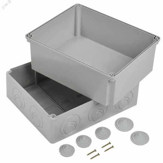 Коробка КМ41274 распаячная для открытой проводки 240х195х165мм IP55 (RAL7035 кабельные вводы 5 шт)