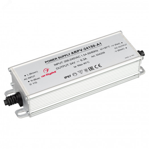 Блок питания ARPV-24150-A1 (24V, 6.25A, 150W) (IP67 металл, 3 года)