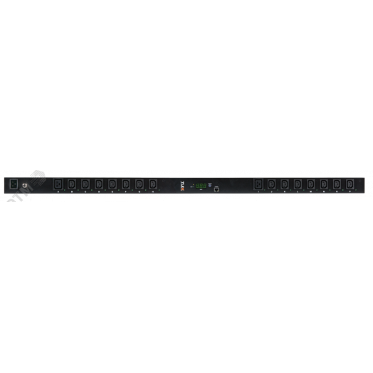 Блок розеток SW - Switched Вертикальный 14 розеток C13 2 розетки С19 макс. нагрузка 16 А шнур питания 3 м. вилка С20 цифровое измерение силы тока на входе металлический корпус макс. мощность 4000 Вт 1245*44*56 мм цвет черный.