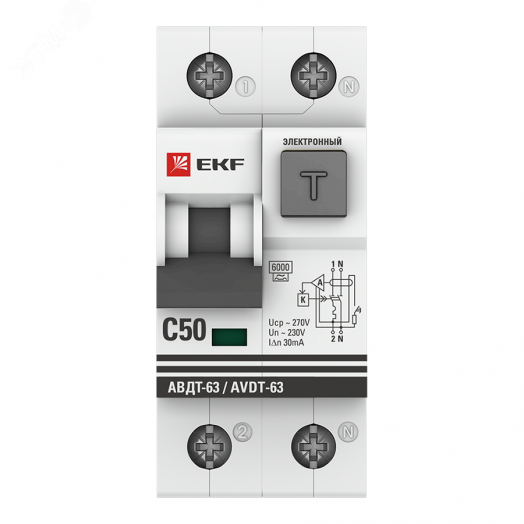 Выключатель автоматический дифференциальный АВДТ-63 50А/30мА C электронный A 6кА