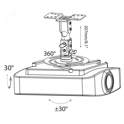 Кронштейн для проектора CS-VM-PR04-BK потолочный поворот и наклон, макс.10кг.,  черный