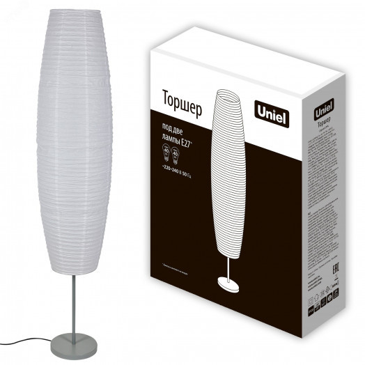 Торшер UML-T410 2хE27 WHITE напольный под две лампы Е27 2х60W Механический выключатель белый