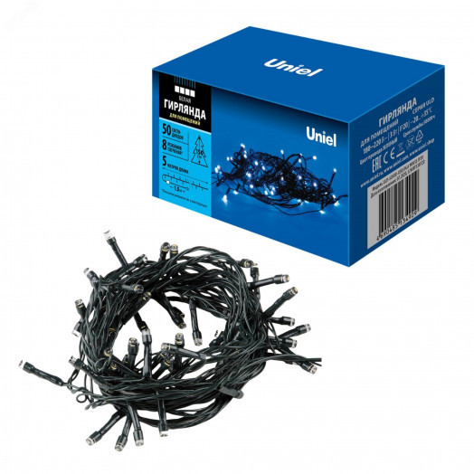 Гирлянда светодиодная 5м 50 светодиодов Провод зеленый ULD-S0500-050/DGA WHITE IP20