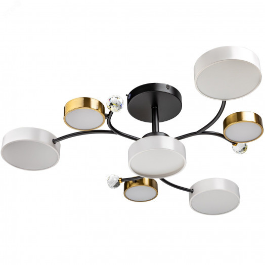 Люстра потолочная светодиодная диммируемая, SCANDIA, с ДУ, 3 режима, 670х670х210мм, 80Вт, 2700К/4200К/6400К, 29м, черный/золото/белый, 51599 3, Ritter