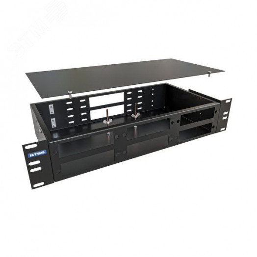 Кросс оптический 19'' частично укомплектованный 2U, 32/48 портов SС (планки SC-6шт, планка-заглушка-2шт, сплайс-кассета-2шт) черный RAL 9005