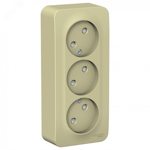 Розетка открытой установки BLANCA трехпостовая без заземления со шторками, с изолирующей пластиной, 16А, 250В, бежевый