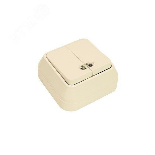 Выключатель двухклавишный наружный бежевый с подсветкой