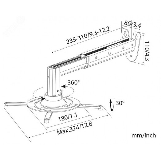 Кронштейн для проектора CS-VM-PR05B-BK настенный поворот и наклон, макс.10кг., черный