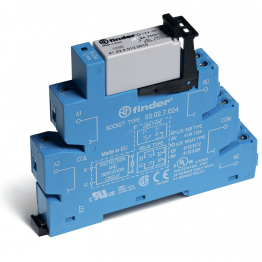 Модуль интерфейсный (сборка 41.61.9.110.0010 + 93.02.0.125), электромеханическое реле, 1CO 16A, контакты AgNi, питание 110…125В AC/DC, категория защиты IP20, винтовые клеммы