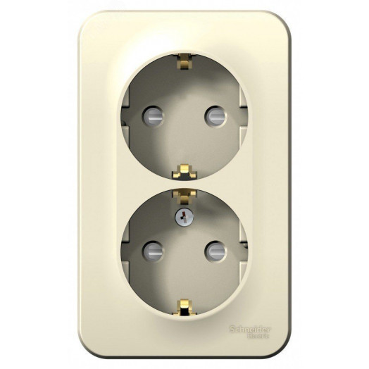 Розетка BLANCA наружная двойная, с заземлением, со шторками, с изолирующей пластиной, 16А, 250В, молочный