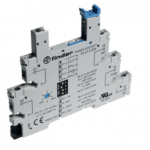Розетка с винтовыми клеммами (с зажимной клетью) для реле 34 серии, встроенный таймер мультифункциональный (AI, DI, GI, SW), регулировка времени 0.1с…6ч, питание 24В АС/DC