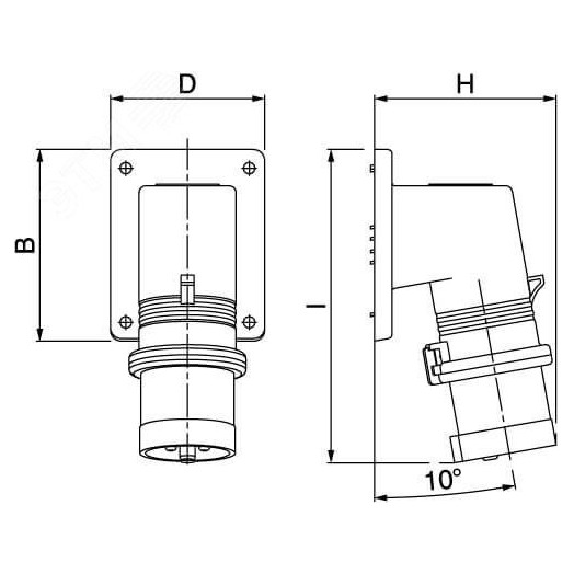 Вилка панельная с наклоном IP44 16А 3P+E 400В