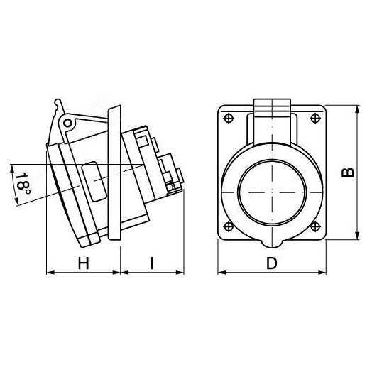 Розетка скрытой установки с наклоном  IP44 32А 3P+E+N 400В