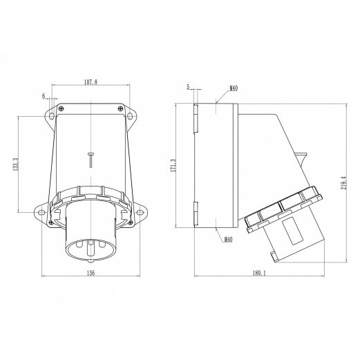 Вилка настенная IP67 63А 3P+E 400В