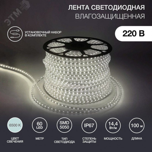 Лента LED уличная герметичная в силиконовой оболочке 220В 13х8мм IP67 SMd5050 60 диодов/метр белый (бухта 50м)