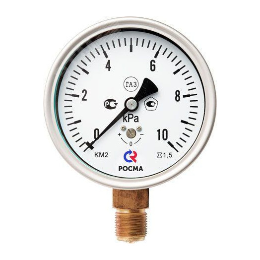 Манометр для измерения низких давлений газов радиальный КМ-12Р 0-40 kРа М12х1.5 63мм кл.1.5