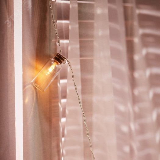 Гирлянда светодиодная баночки 1,5 м, 10 LED, прозрачный ПВХ, свечение тёплый белый, 2 х АА (батарейки не в комплекте)