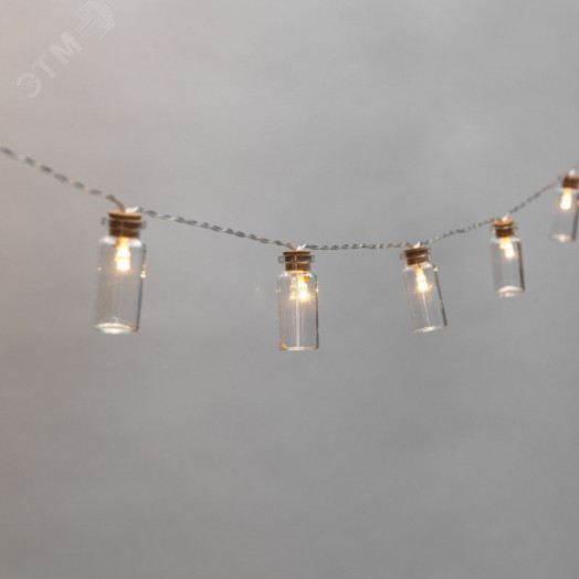 Гирлянда светодиодная баночки 1,5 м, 10 LED, прозрачный ПВХ, свечение тёплый белый, 2 х АА (батарейки не в комплекте)