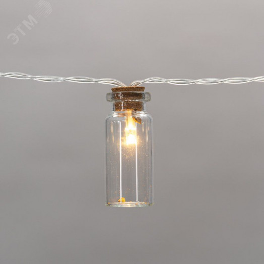 Гирлянда светодиодная баночки 1,5 м, 10 LED, прозрачный ПВХ, свечение тёплый белый, 2 х АА (батарейки не в комплекте)