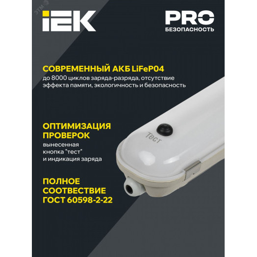 LIGHTING PRO Светильник светодиодный ДСП 1422А 40Вт 1ч 6500К IP65 1200мм с БАП IEK