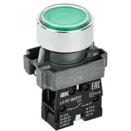 Кнопка LA167-BAF31 d=22мм 1з зеленая