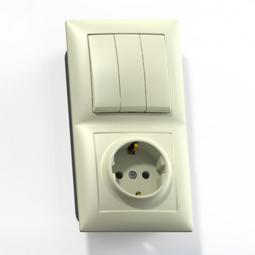 СЕЛЕНА Блок комбинированны скрытой установки (трехклавишный выключатель +розетка с заземляющим контактом) БКВР-413, слоновая кость