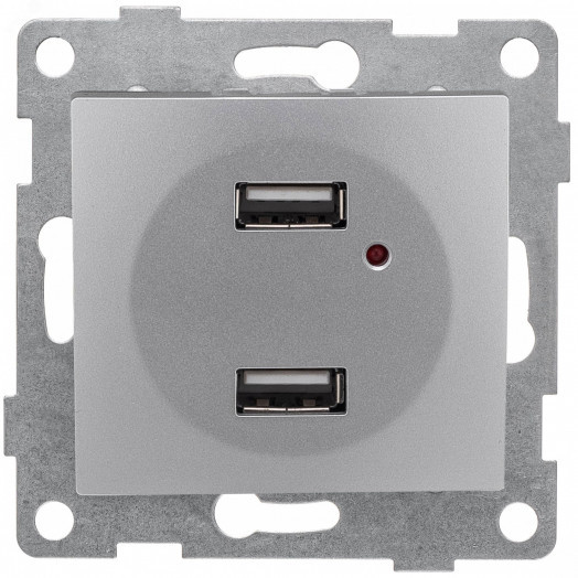 GUSI Bravo механизм розетки USB,  двойной,  скрытая  установка. Цвет  серебро.