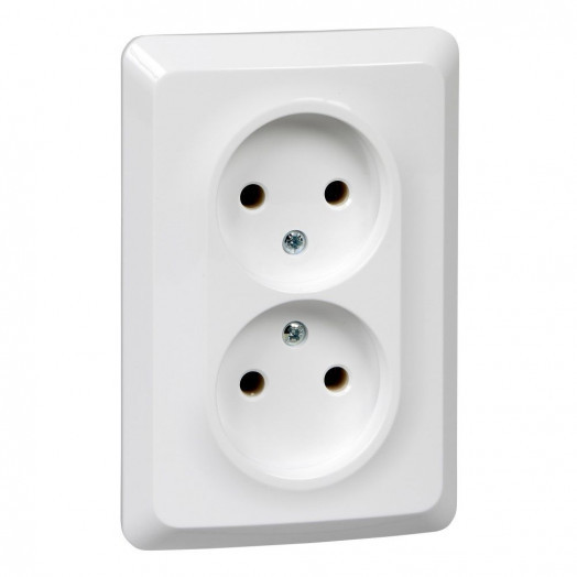 ЭТЮД Розетка двойная скрытой установки без заземления без шторок 16А 250B, белый