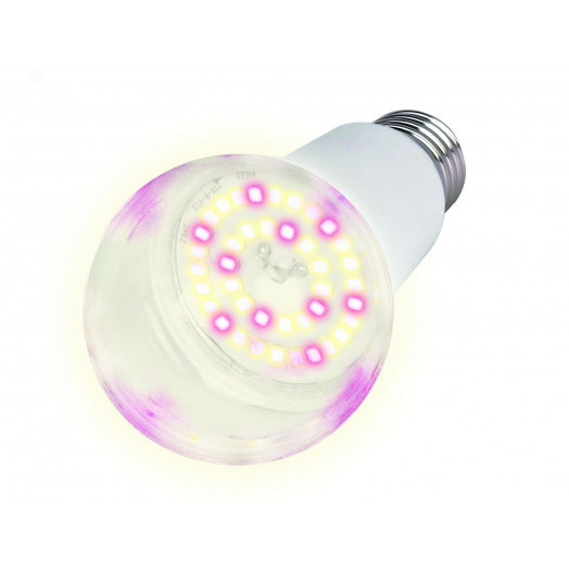 Лампа светодиодная для растений. Форма A, прозрачная. Спектр для фотосинтеза. LED-A60-15W/SPFB/E27/CL PLP30WH