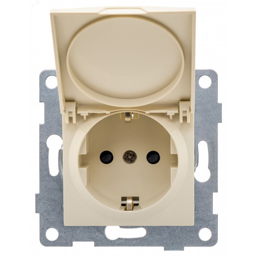 GUSI Ugra механизм розетки 1-ой с/з с з/ш и крышкой,  скрытая  установка, 16А, 250В. Цвет бежевый.