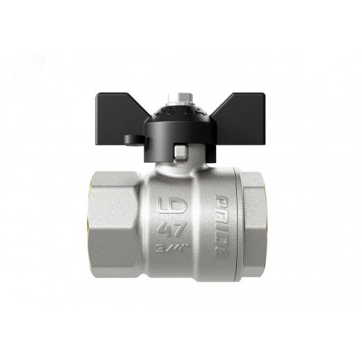 Кран шаровый латунный никелированный 11б27п1 Ду20 Ру40 (3/4') ВР/ВР бабочка