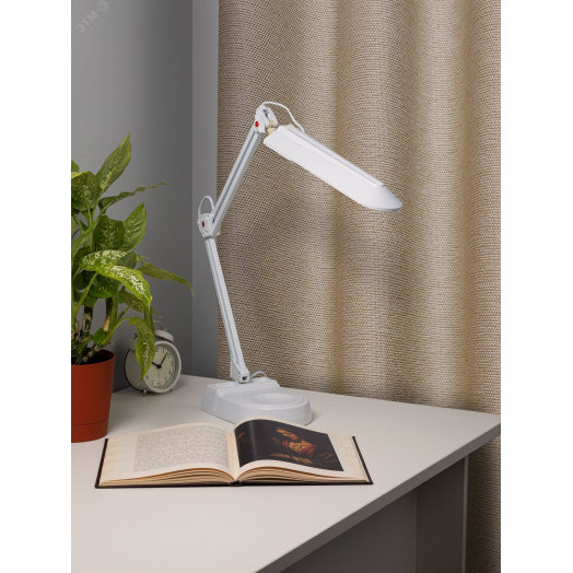 Светильник настольный с лампой PL на струбцине и с основанием белый NL-202-G23-11W-W