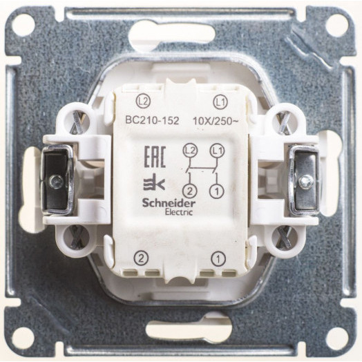 Выключатель одноклавишный, двухполюсный, 10АХ, механизм, матовый хром