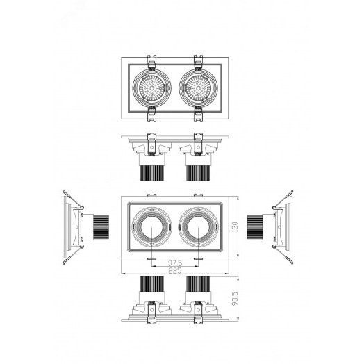 Светильник карданный встраиваемый SKD-12-36-40K-W09 2х9Вт 4000K 1620Лм 225х130х100