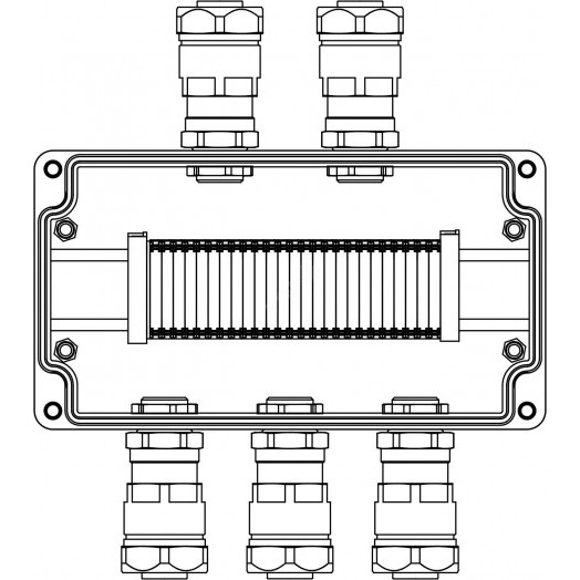 Взрывозащищенная клеммная коробка из алюминия TBE-A-14 -(25xHMM.2) -2x6018ANP22BKM2SB(A) - 3x6018ANP22BKM2SB(C)1Ex e IIC Т5 Gb / Ex tb IIIC T95°C Db IP66